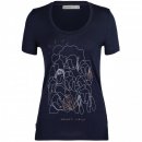 Icebreaker Wmns Tech Lite II Short Sleeve Scoop Tee Womens Circle - Merinowolle Kurzarmshirt Damen mit Print, 150 g/m midnight navy L