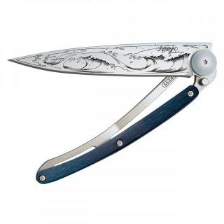 Deejo TATTOO - Taschenmesser/Leichtgewichtmesser Blaues buchenholz-Welle