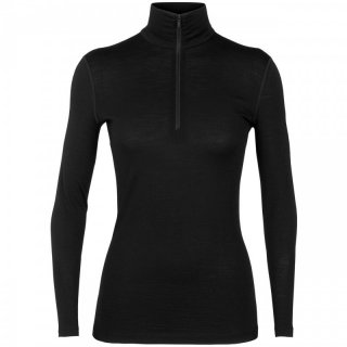 Icebreaker Wmns 200 Oasis Long Sleeve Half Zip - Merinowolle Langarm-Unterhemd Damen mit Stehkragen, 200 g /m black L