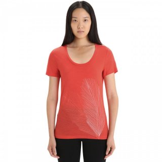 Icebreaker Wmns Tech Lite II SS Scoop Tee Plume - Merinowolle Kurzarmshirt Damen mit Print, 150 g/m