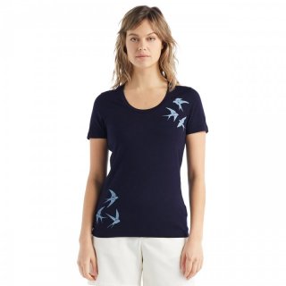 Icebreaker Wmns Tech Lite II SS Scoop Tee Swarming Shapes - Merinowolle Kurzarmshirt Damen mit Print, 150 g/m