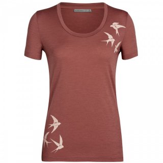 Icebreaker Wmns Tech Lite II SS Scoop Tee Swarming Shapes - Merinowolle Kurzarmshirt Damen mit Print, 150 g/m grape L