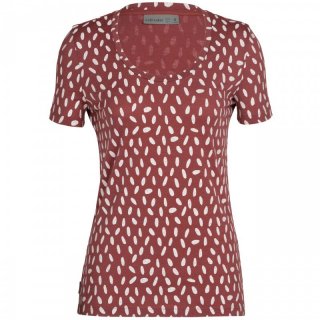 Icebreaker Wmns Tech Lite II Short Sleeve Scoop Tee 1000 Footsteps - Merinowolle Kurzarmshirt Damen mit Print, 150 g/m grape / aop M
