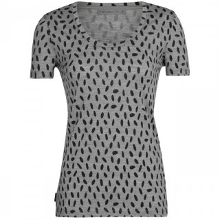 Icebreaker Wmns Tech Lite II Short Sleeve Scoop Tee 1000 Footsteps - Merinowolle Kurzarmshirt Damen mit Print, 150 g/m metro heather / aop M