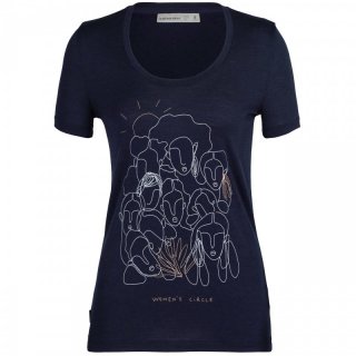 Icebreaker Wmns Tech Lite II Short Sleeve Scoop Tee Womens Circle - Merinowolle Kurzarmshirt Damen mit Print, 150 g/m midnight navy XL