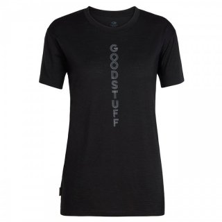 Icebreaker Wmns Tech Lite Short Sleeve Crewe Good Stuff - Merinowolle Kurzarmshirt Damen mit Print, 150 g/m² black M