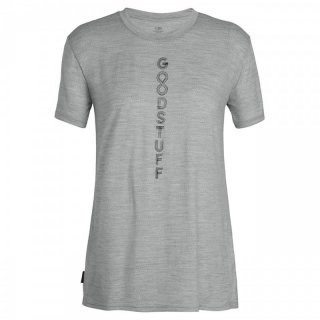 Icebreaker Wmns Tech Lite Short Sleeve Crewe Good Stuff - Merinowolle Kurzarmshirt Damen mit Print, 150 g/m blizzard heather M