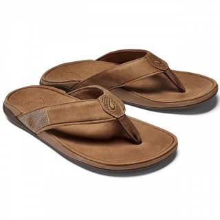 Olukai Mens Tuahine - Leder-Zehenstegsandalen Herren toffee 40 / 7 US