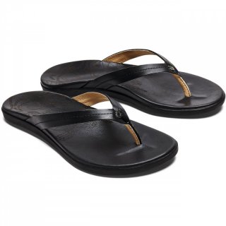 Olukai Womens Honu - Vollleder-Zehenstegsandalen Damen black 39 / 9 US