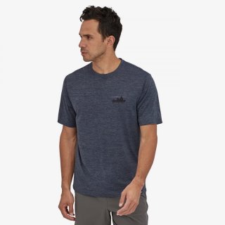 Patagonia Mens Capilene Cool Daily Graphic Shirt - schnell trocknendes Kurzarm-Funktionsshirt Herren Line Logo Ridge Stripe: Quartz Coral X-Dye XL